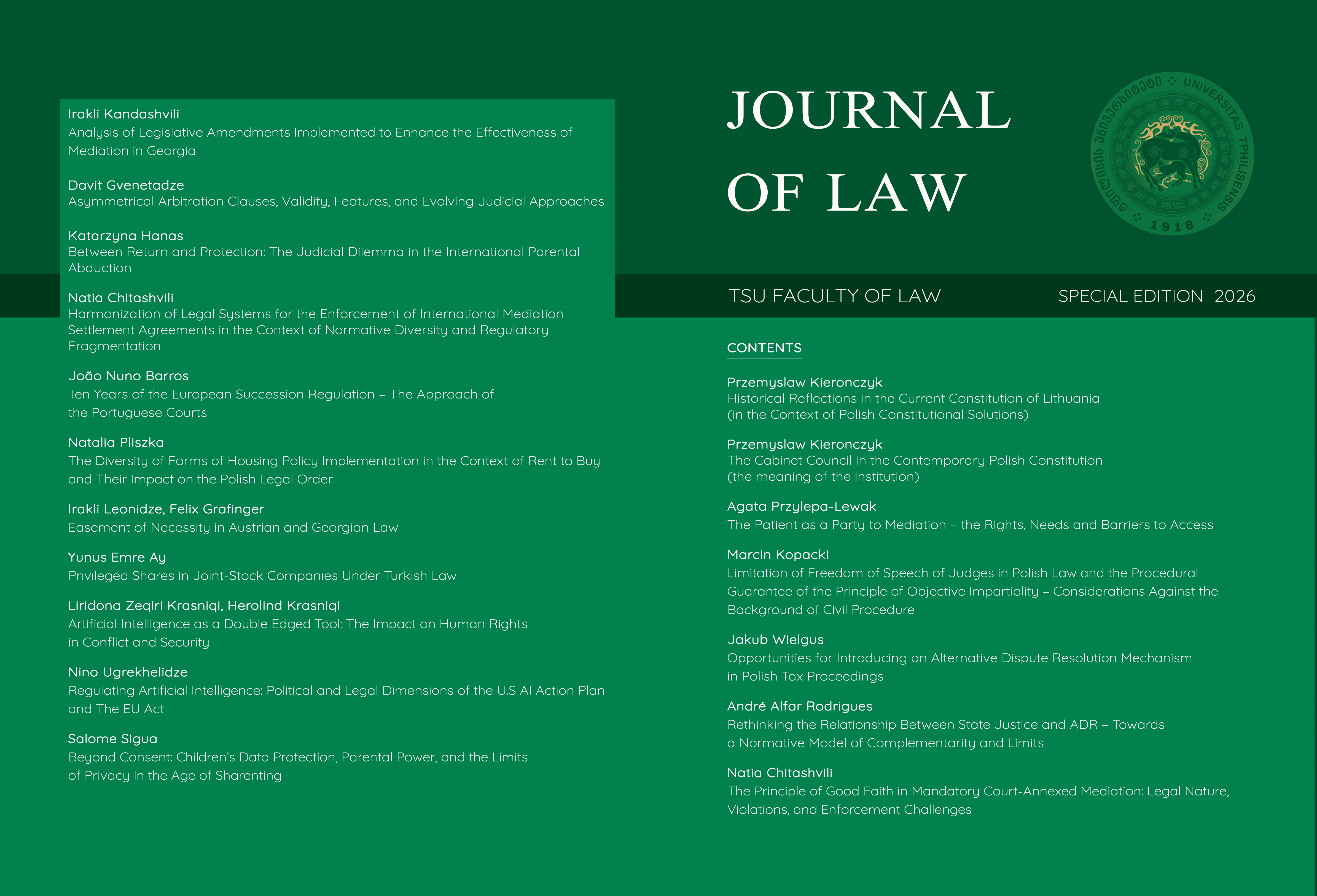 					View No. 1 (2026): Journal of Law (Special  Edition)
				